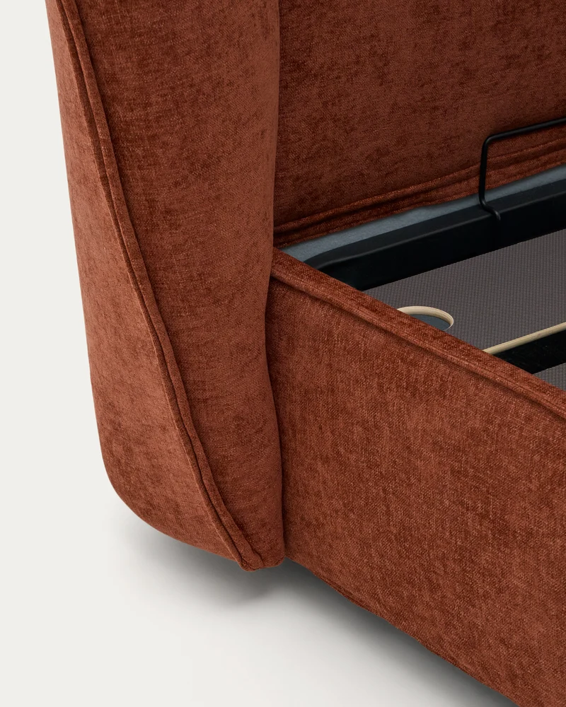 Arvian terracotta chenille removable-cover bed with ottoman base for a 180 x 200 cm mattress