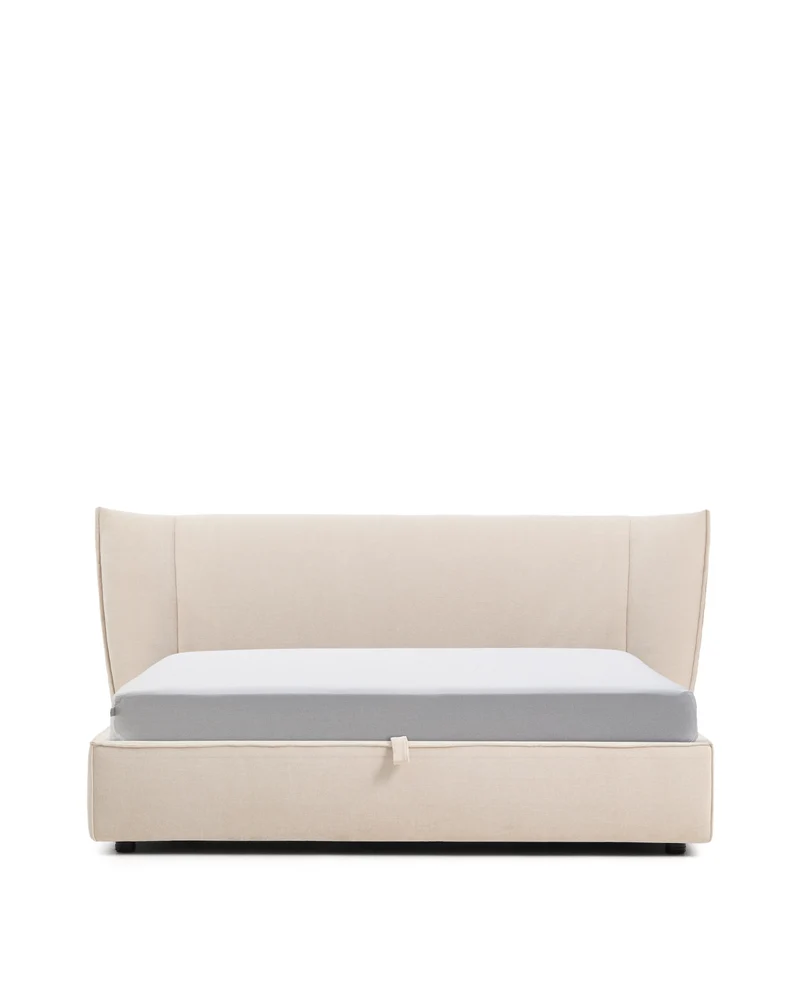 Arvian beige chenille removable-cover bed with ottoman base for a 180 x 200 cm mattress
