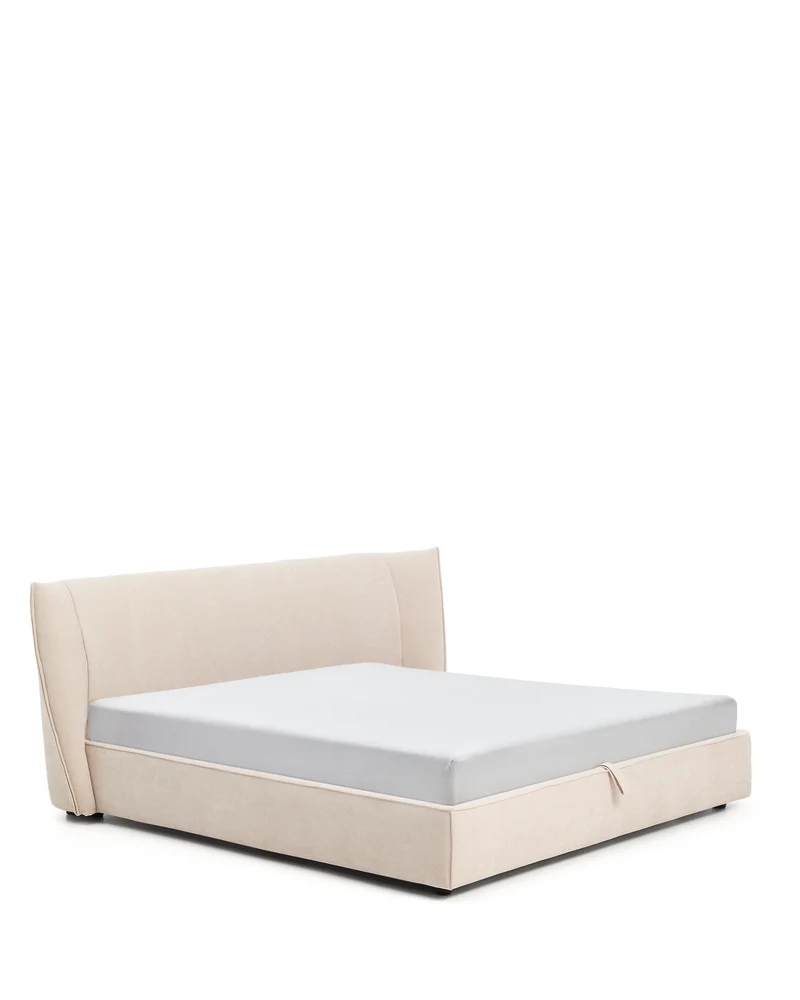 Arvian beige chenille removable-cover bed with ottoman base for a 180 x 200 cm mattress