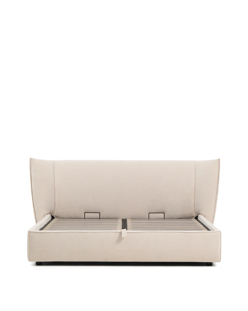 Arvian beige chenille removable-cover bed with ottoman base for a 180 x 200 cm mattress