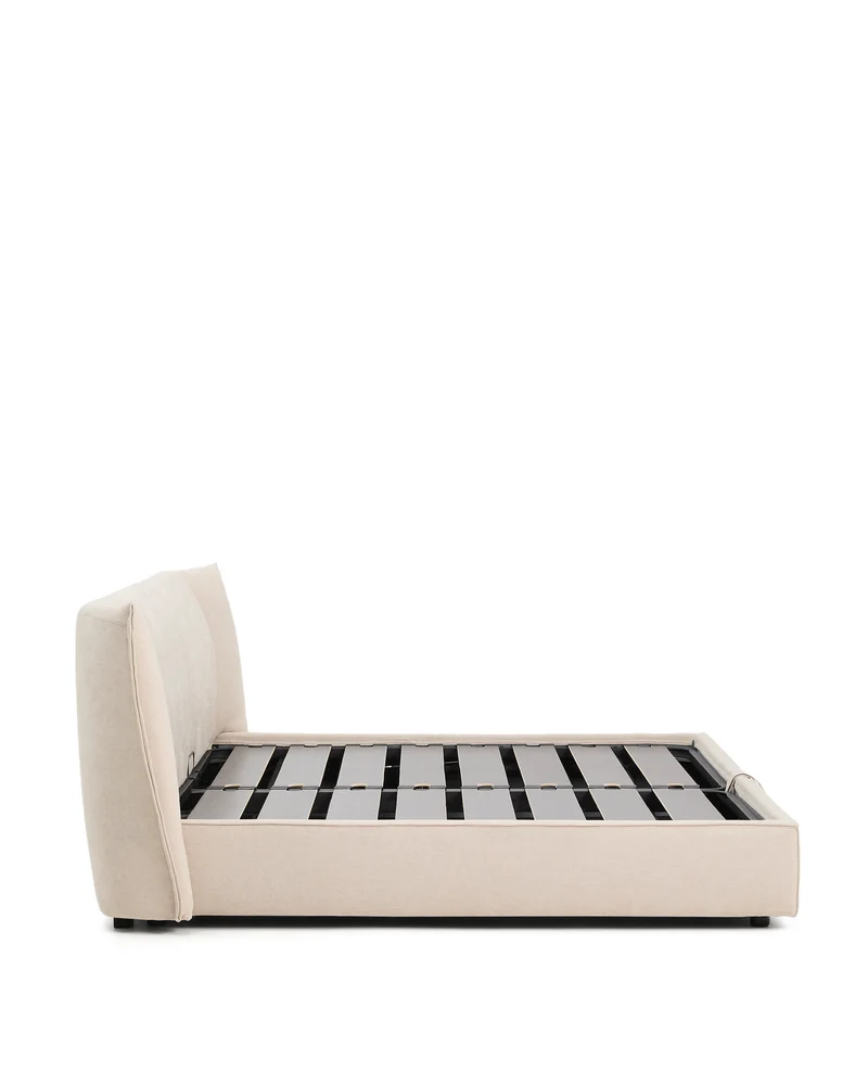 Arvian beige chenille removable-cover bed with ottoman base for a 180 x 200 cm mattress