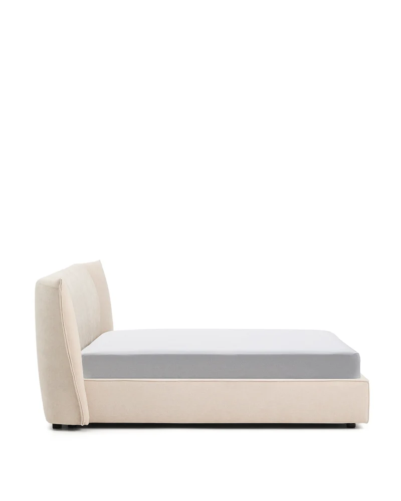 Arvian beige chenille removable-cover bed with ottoman base for a 180 x 200 cm mattress