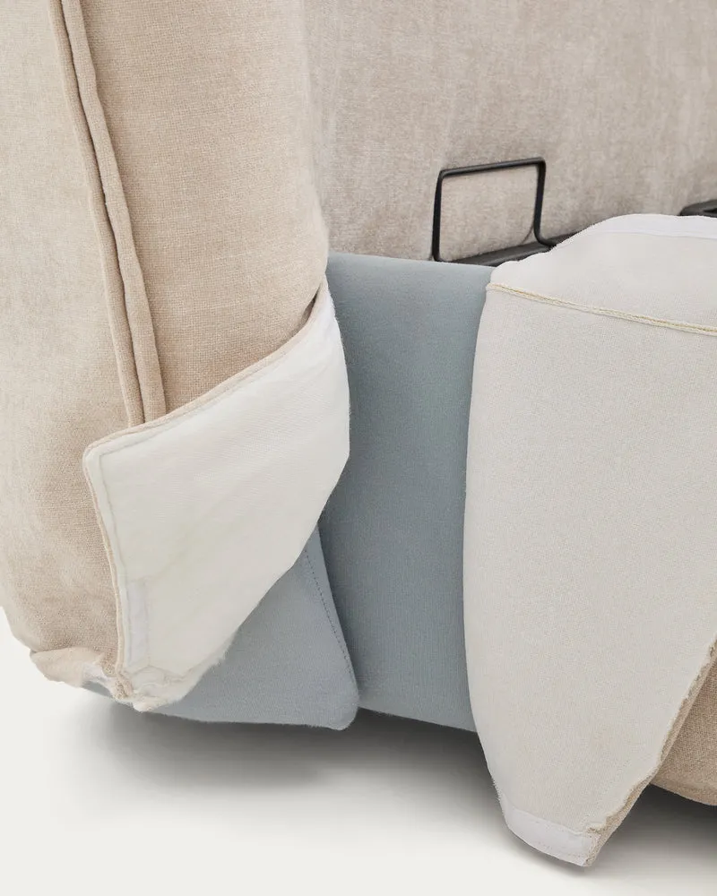 Arvian beige chenille removable-cover bed with ottoman base for a 180 x 200 cm mattress