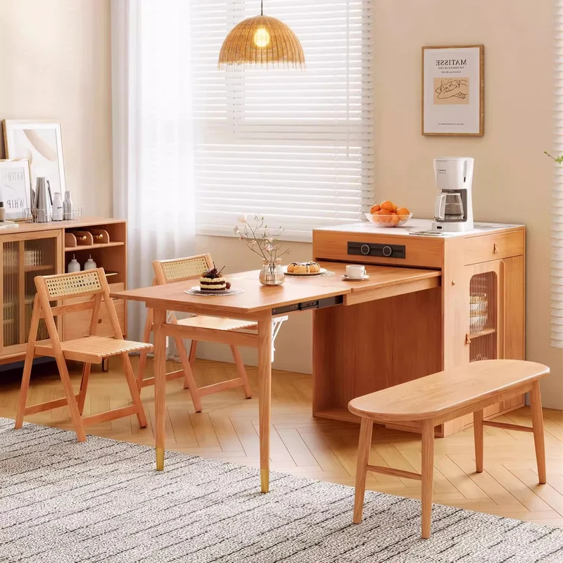 Table de salle à manger avec îlot de cuisine en bois massif peu encombrant