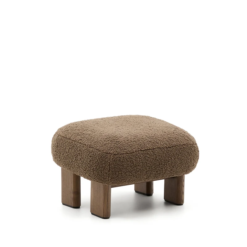 Nema taupe bouclé footstool with solid ash wood legs walnut finish 65x55.4cm FSC 100%