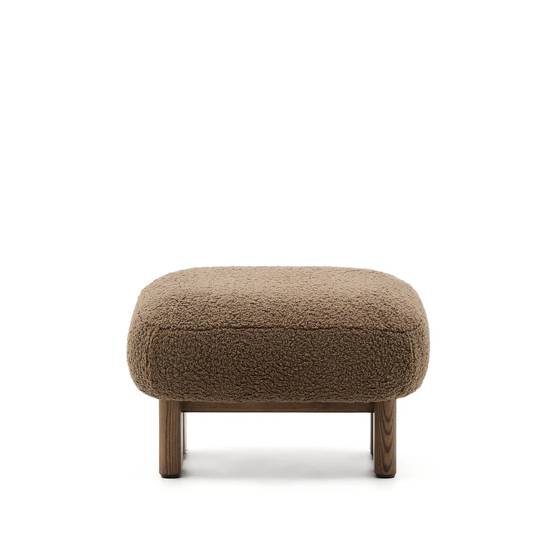 Nema taupe bouclé footstool with solid ash wood legs walnut finish 65x55.4cm FSC 100%