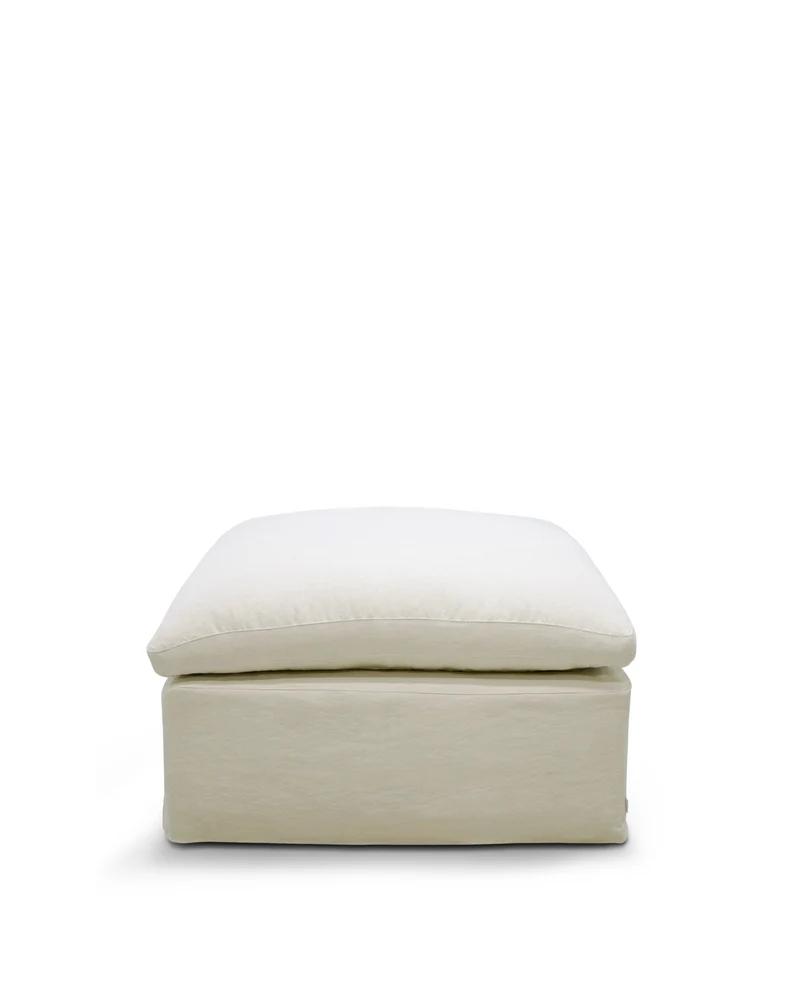 Zenira beige cotton and linen footrest cover 90 x 90cm