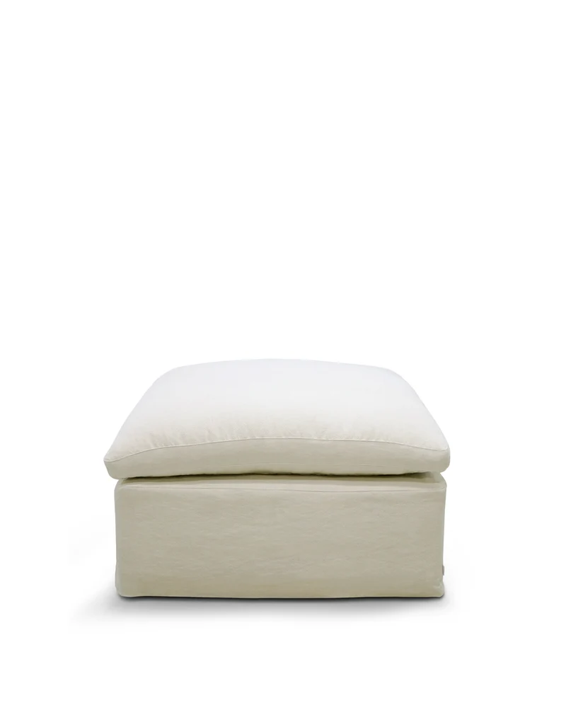 Zenira beige cotton and linen footrest cover 90 x 90cm