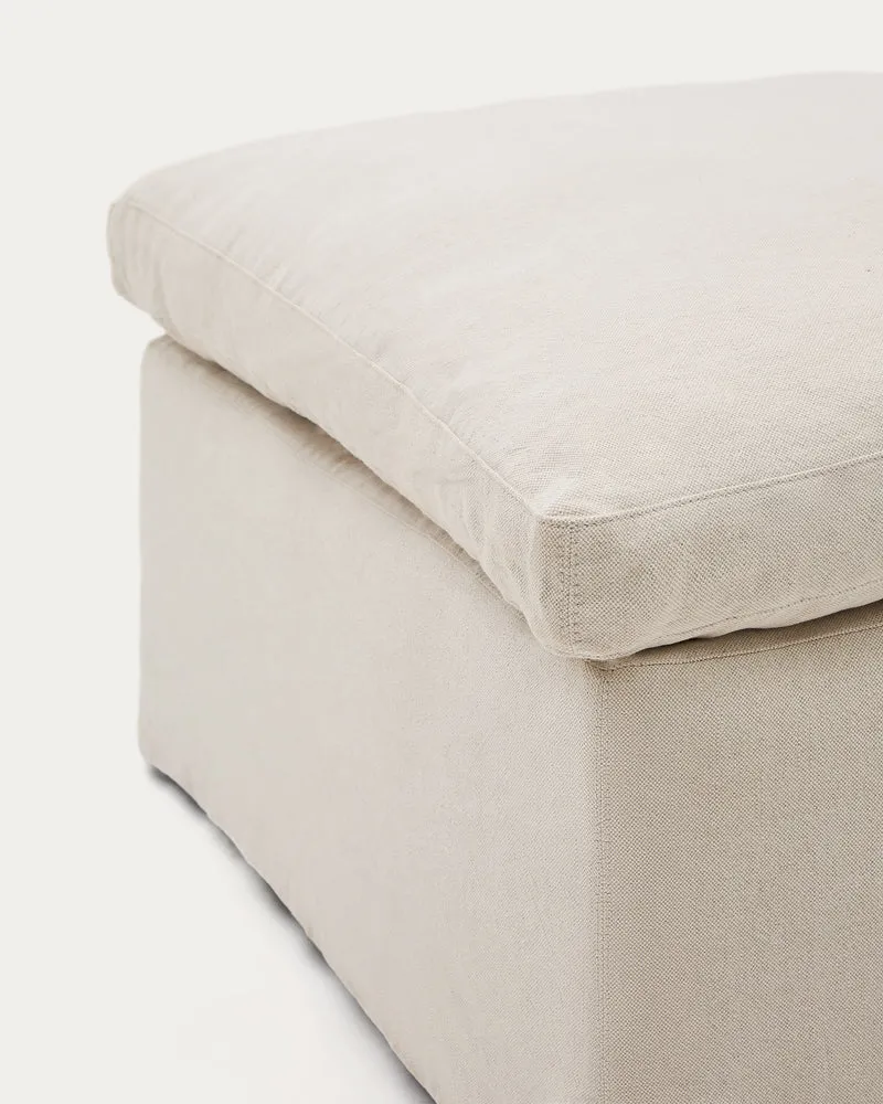 Zenira beige cotton and linen footrest with removable cover and cushion 90 x 90cm