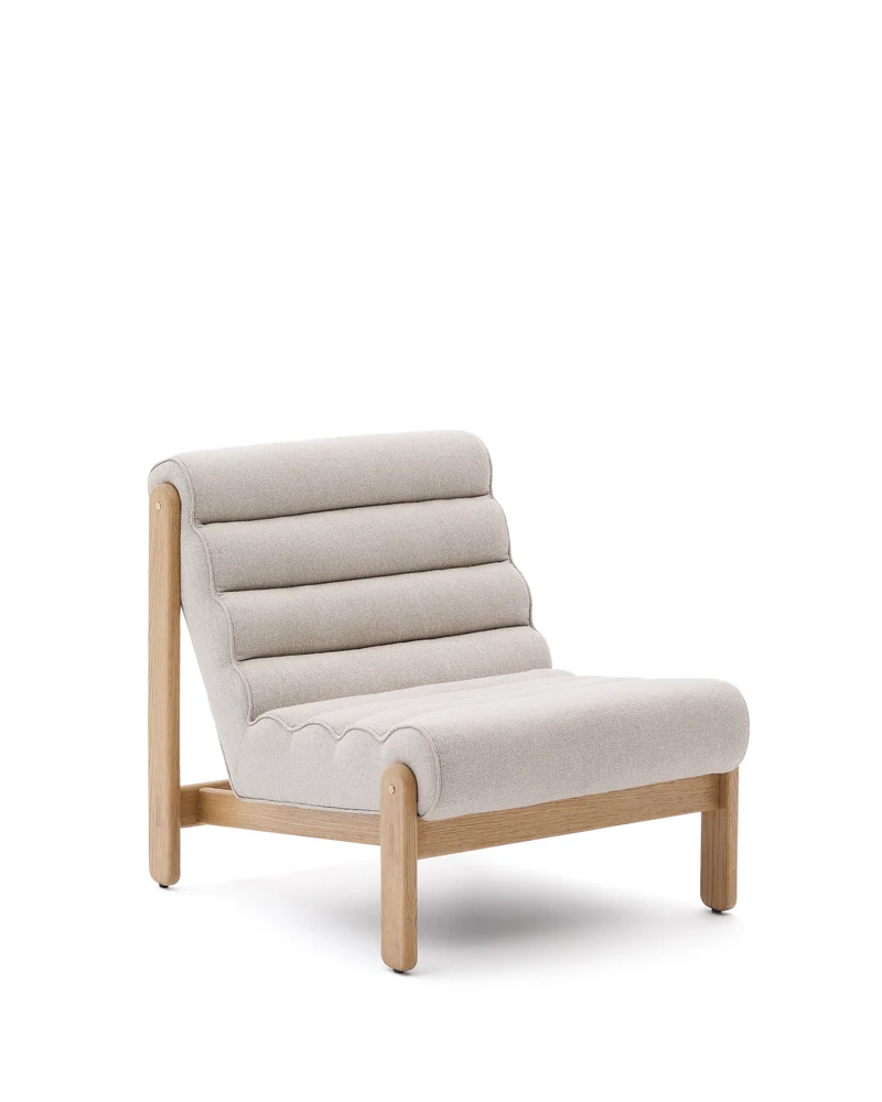 Magira beige armchair in solid oak wood with natural finish