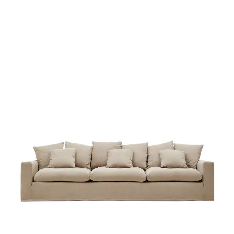 Nora 4-seater sofa cover in taupe linen and cotton