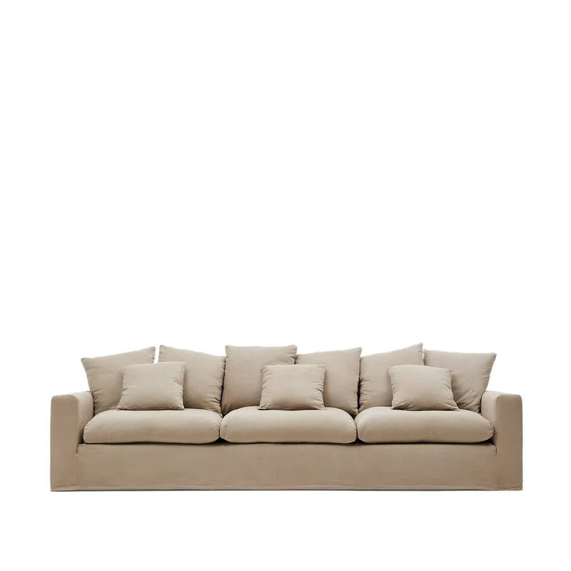 Nora 4-seater sofa cover in taupe linen and cotton