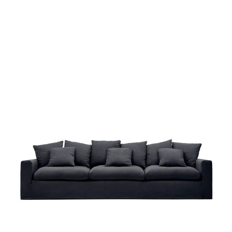 Nora 4-seater sofa cover in anthracite grey linen and cotton