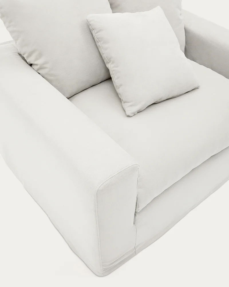 Nora armchair cover in ecru linen and cotton 140cm