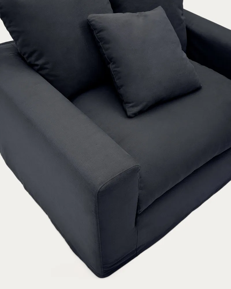 Nora armchair cover in anthracite grey linen and cotton 140cm