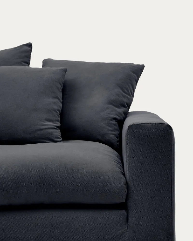 Nora armchair cover in anthracite grey linen and cotton 140cm