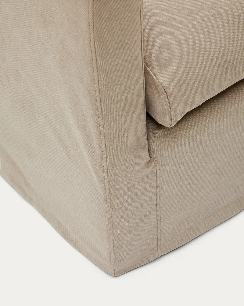 Nora armchair cover in taupe linen and cotton 92cm