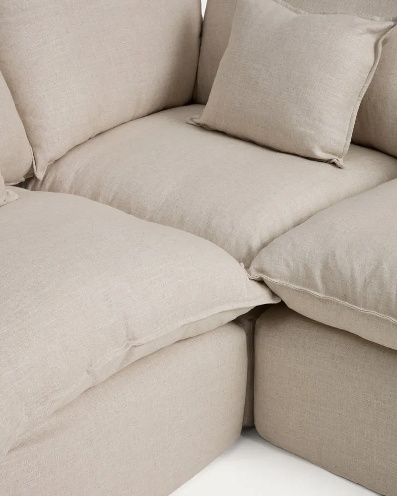 Anarela 4-seater modular corner sofa with removable covers in beige linen and viscose 287 x 197cm / 197 x 287cm FSC Mix Credit