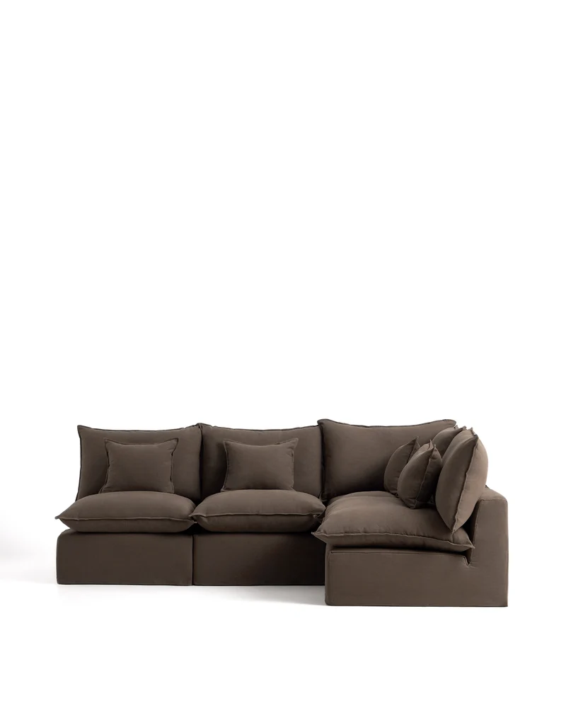 Anarela taupe linen 4-seater modular corner sofa with removable cover 287 x 197cm / 197 x 287cm FSC Mix Credit
