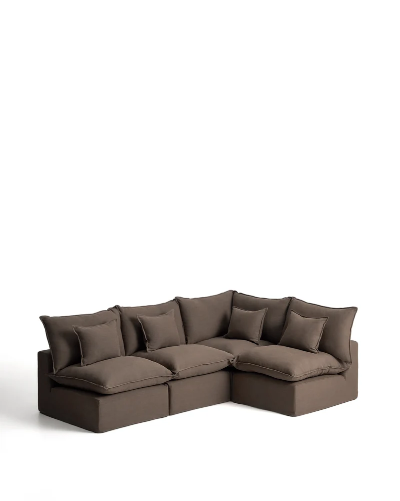 Anarela taupe linen 4-seater modular corner sofa with removable cover 287 x 197cm / 197 x 287cm FSC Mix Credit