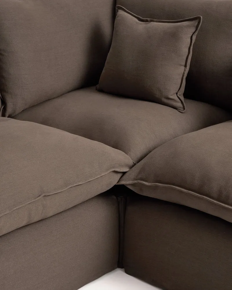 Anarela taupe linen 4-seater modular corner sofa with removable cover 287 x 197cm / 197 x 287cm FSC Mix Credit