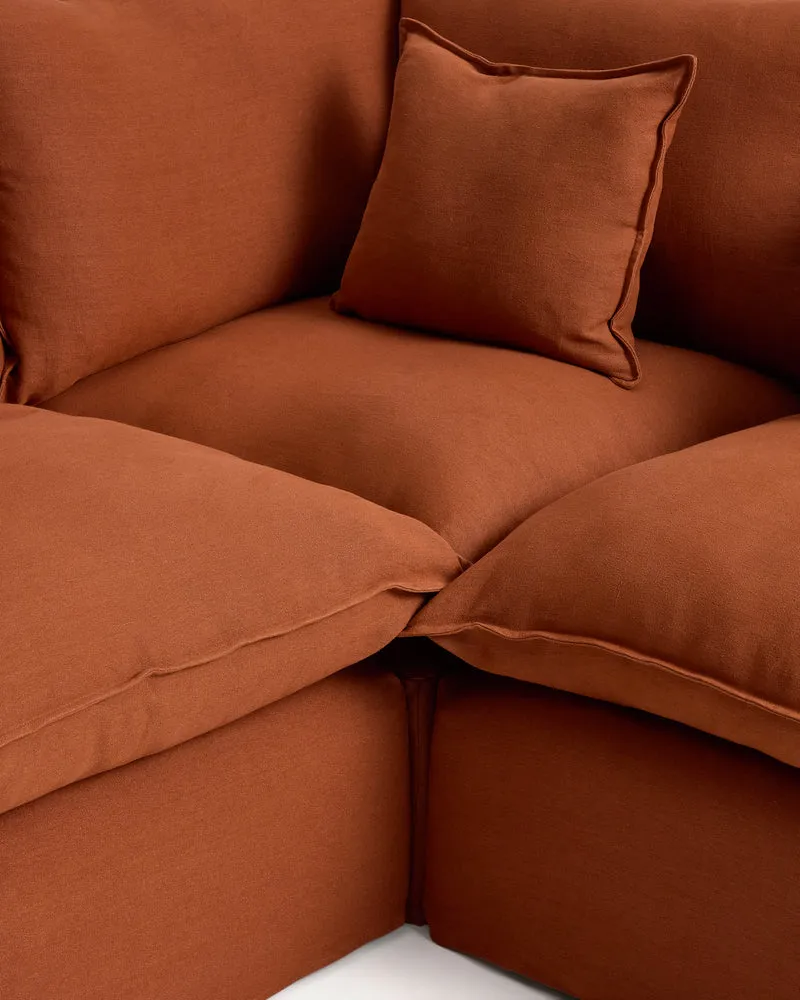Anarela terracotta linen 4-seater modular corner sofa with removable cover 287 x 197cm / 197 x 287cm FSC Mix Credit