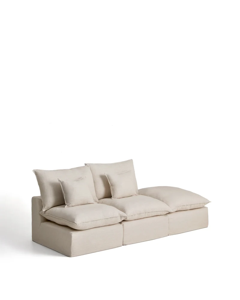Anarela beige linen and viscose 2-seater modular sofa with end module and removable cover 270cm FSC Mix Credit