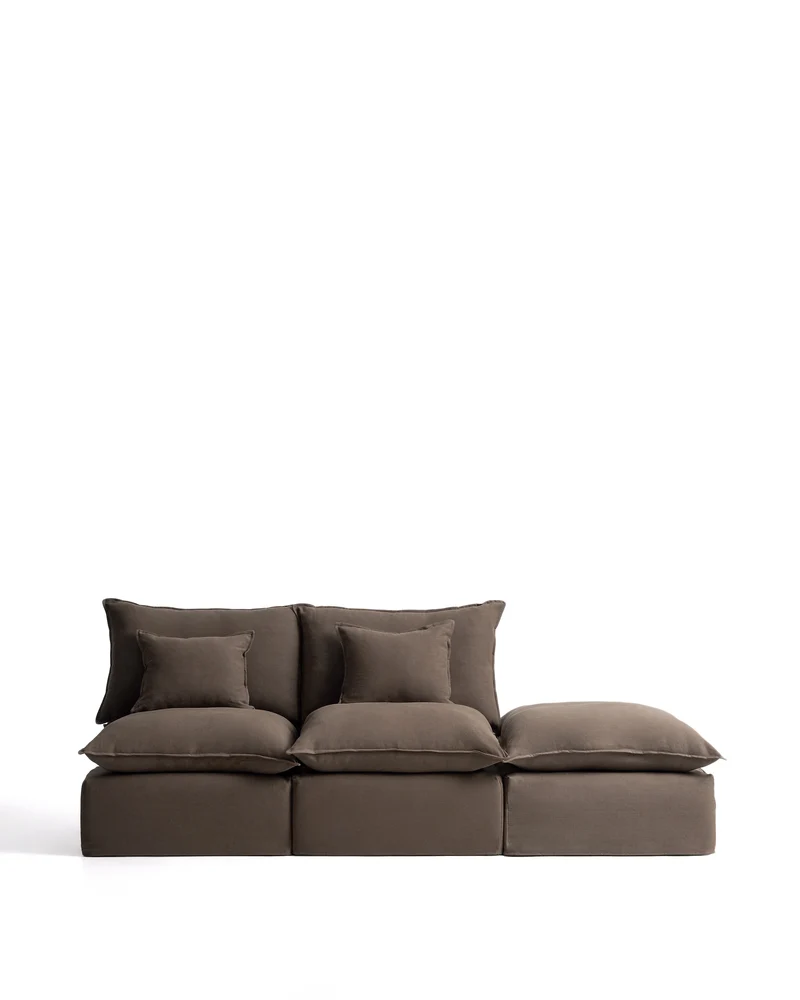 Anarela taupe linen 2-seater modular sofa with end module and removable cover 270cm FSC Mix Credit