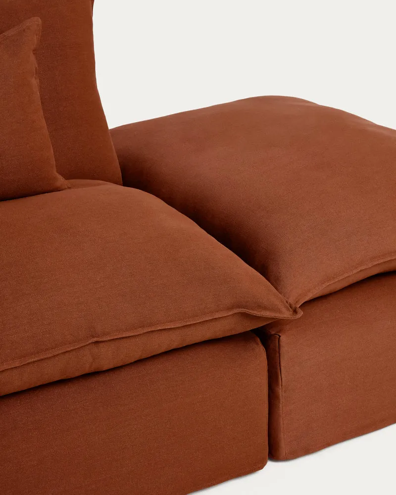 Anarela terracotta linen 2-seater modular sofa with end module and removable cover 270cm FSC Mix Credit
