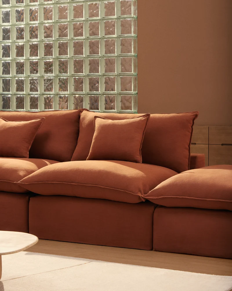 Anarela terracotta linen 2-seater modular sofa with end module and removable cover 270cm FSC Mix Credit