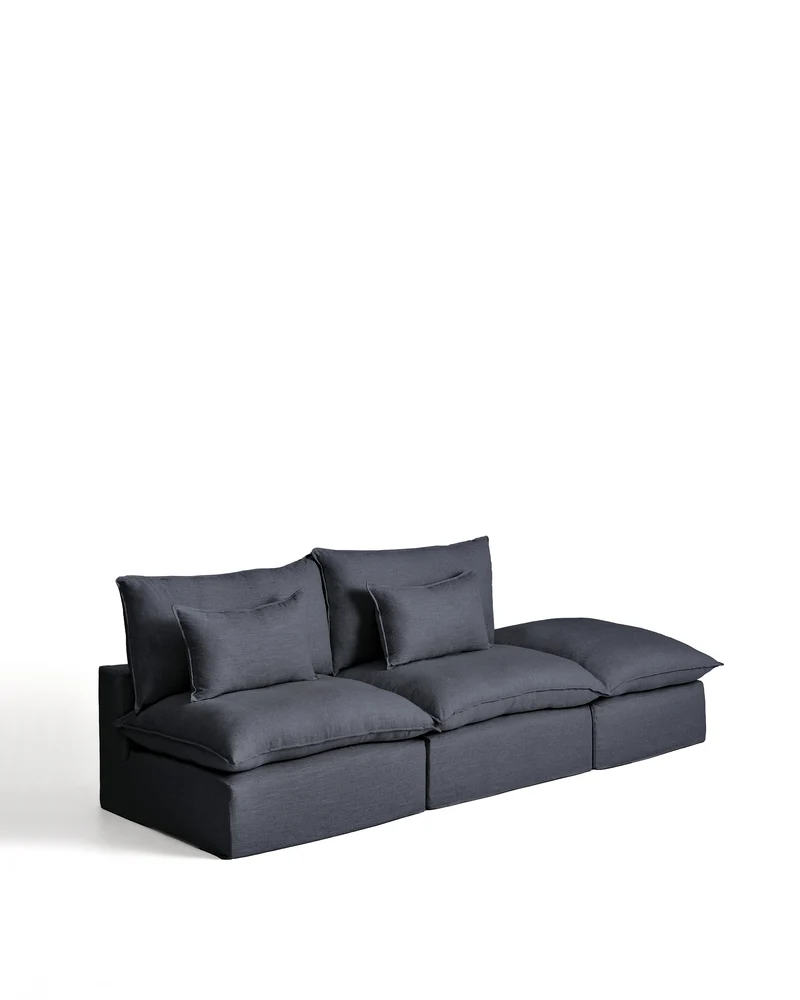 Anarela dark grey linen and viscose 3-seater modular sofa with end module and removable cover 310cm FSC Mix Credit