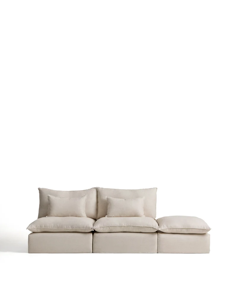 Anarela beige linen and viscose 3-seater modular sofa with end module and removable cover 310cm FSC Mix Credit