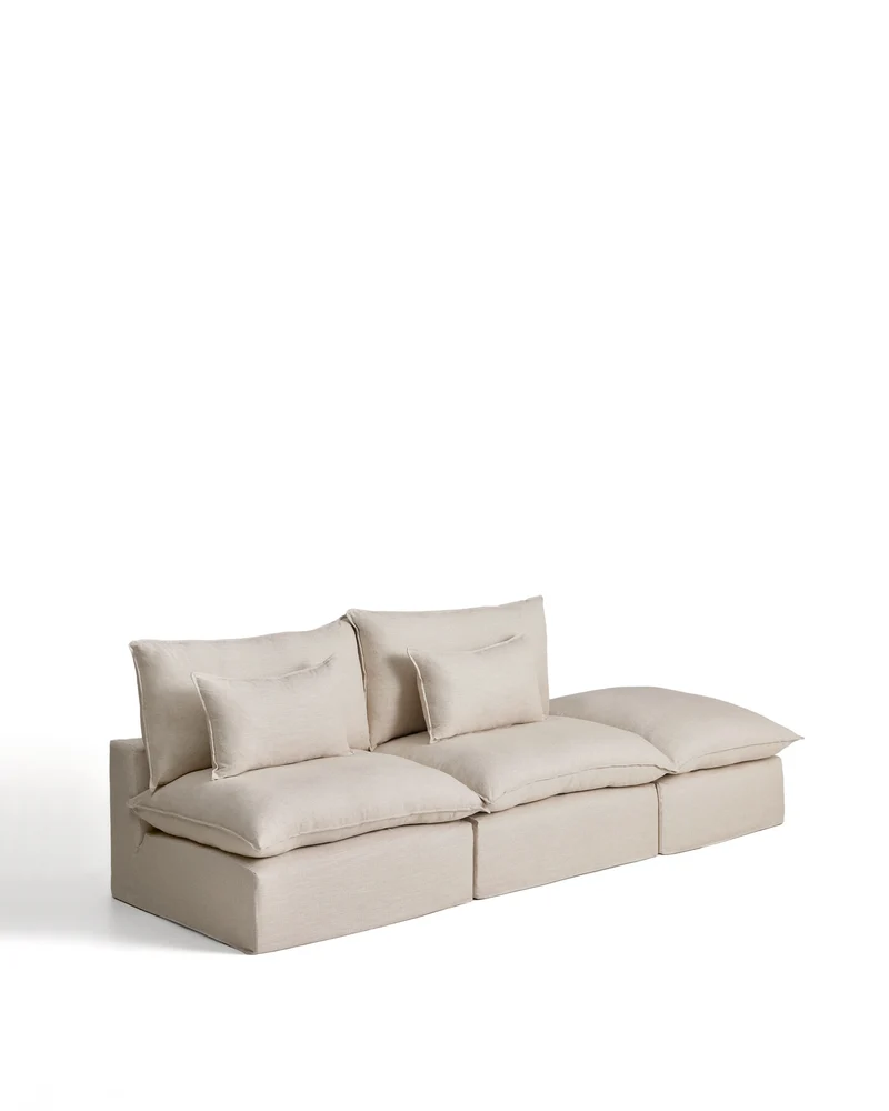 Anarela beige linen and viscose 3-seater modular sofa with end module and removable cover 310cm FSC Mix Credit