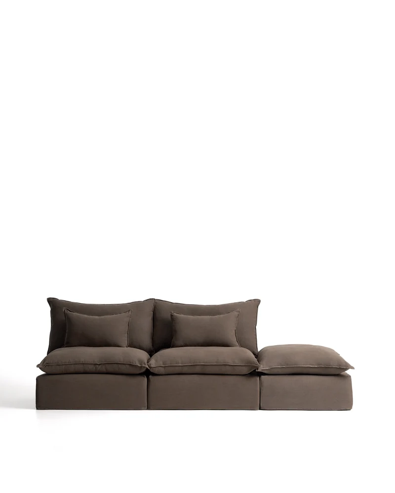 Anarela taupe linen 3-seater modular sofa with end module and removable cover 310cm FSC Mix Credit
