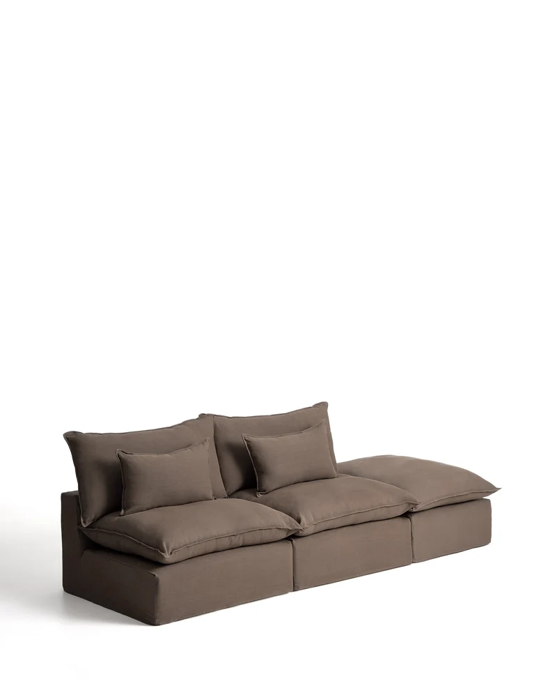 Anarela taupe linen 3-seater modular sofa with end module and removable cover 310cm FSC Mix Credit