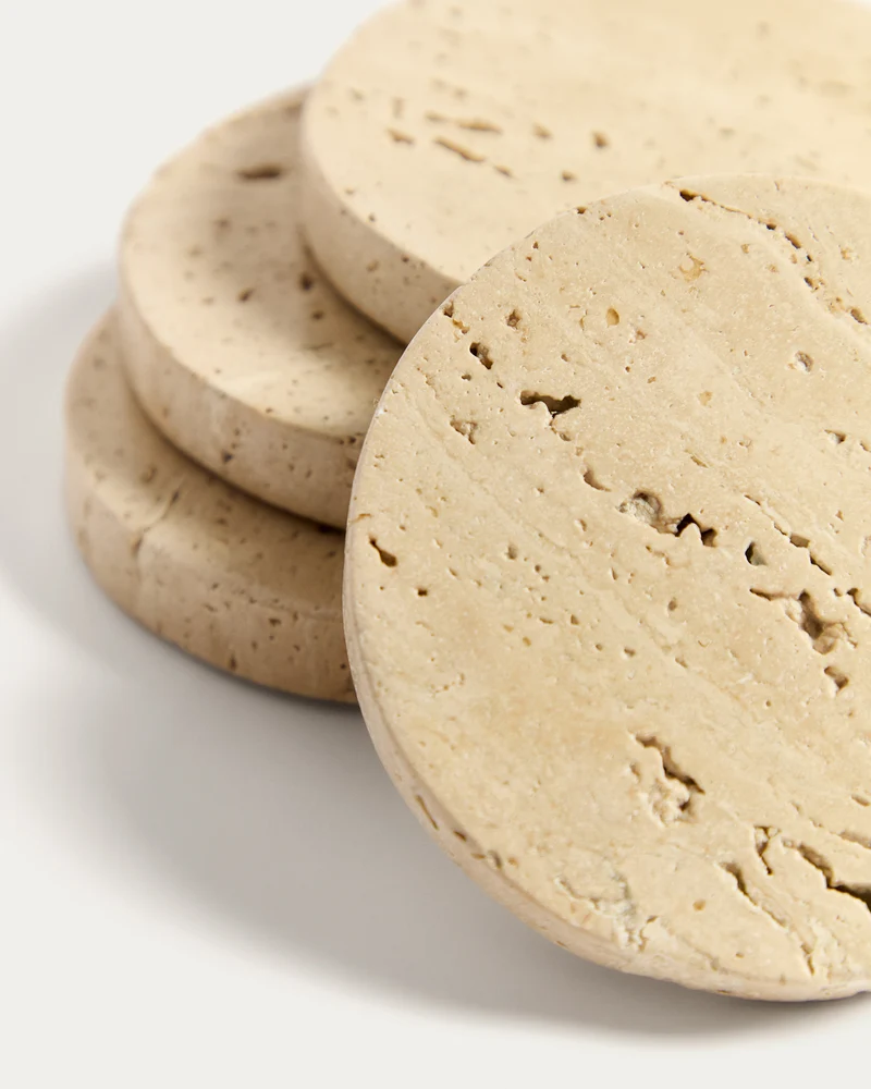 Zera set of 4 beige travertine coasters