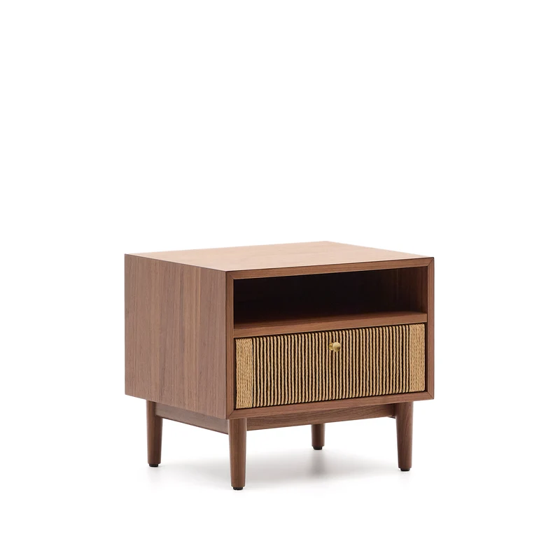 Elan bedside table in veneer and solid walnut with cord 51x45cm FSC Mix Credit