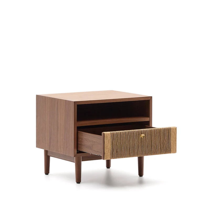 Elan bedside table in veneer and solid walnut with cord 51x45cm FSC Mix Credit
