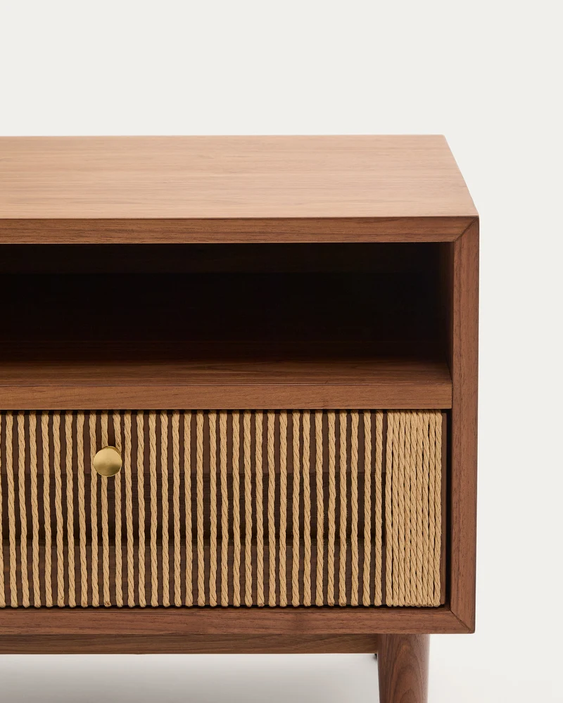 Elan bedside table in veneer and solid walnut with cord 51x45cm FSC Mix Credit