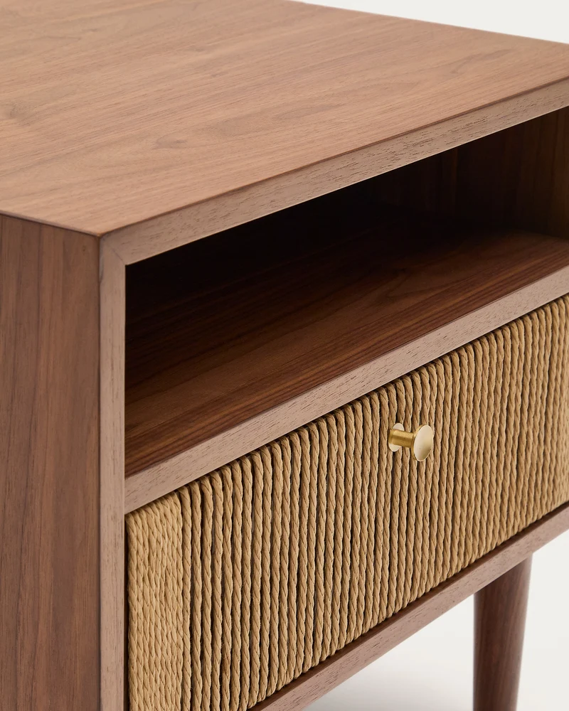 Elan bedside table in veneer and solid walnut with cord 51x45cm FSC Mix Credit