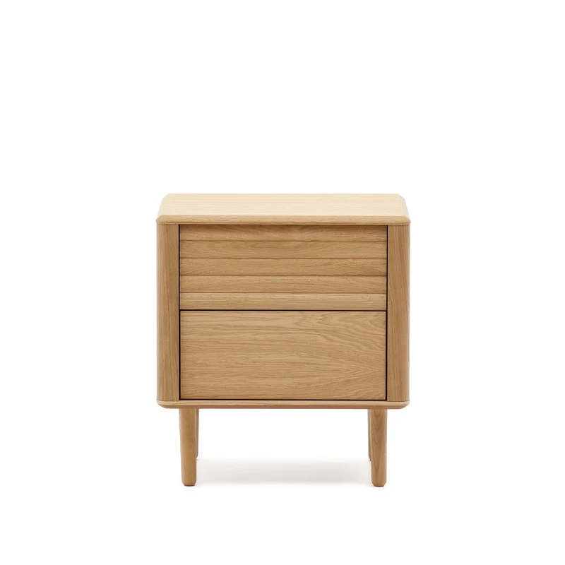 Lenon oak wood and veneer bedside table with 2 drawers, 50 x 55 cm FSC MIX Credit