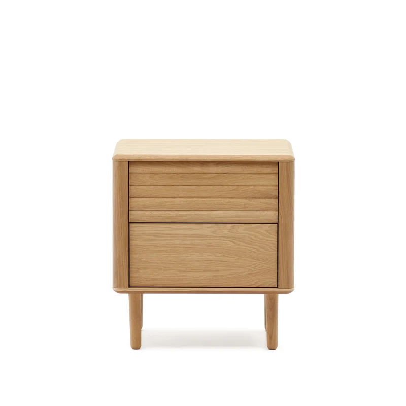 Lenon oak wood and veneer bedside table with 2 drawers, 50 x 55 cm FSC MIX Credit