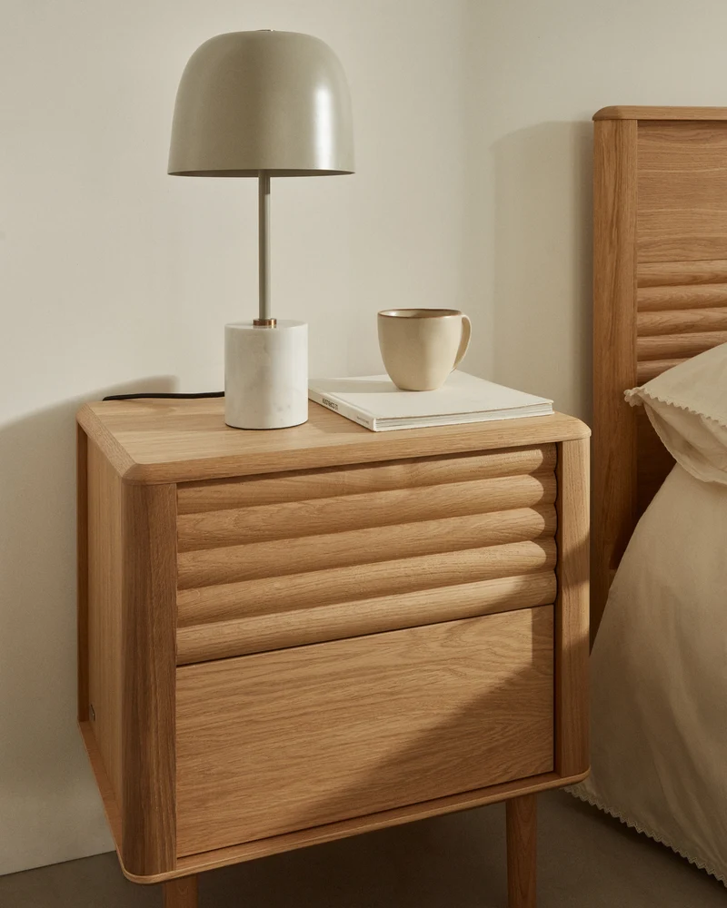 Lenon oak wood and veneer bedside table with 2 drawers, 50 x 55 cm FSC MIX Credit