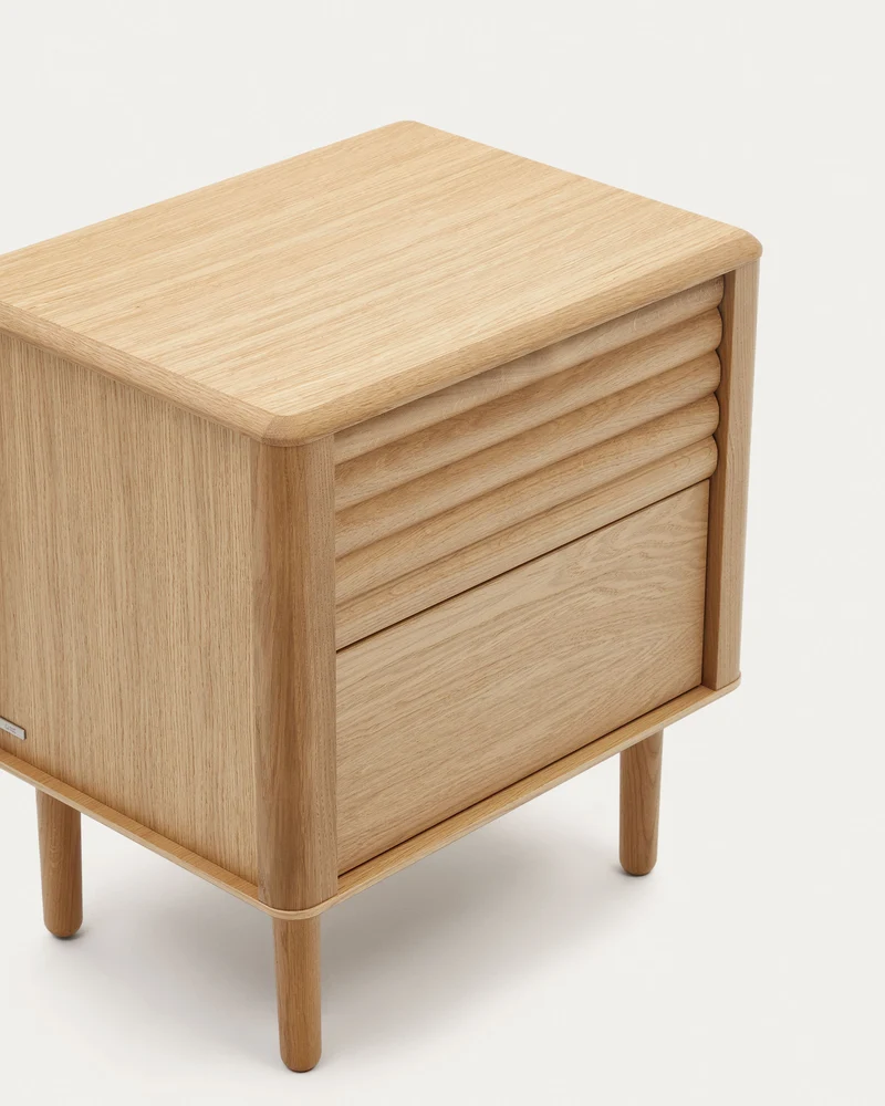 Lenon oak wood and veneer bedside table with 2 drawers, 50 x 55 cm FSC MIX Credit
