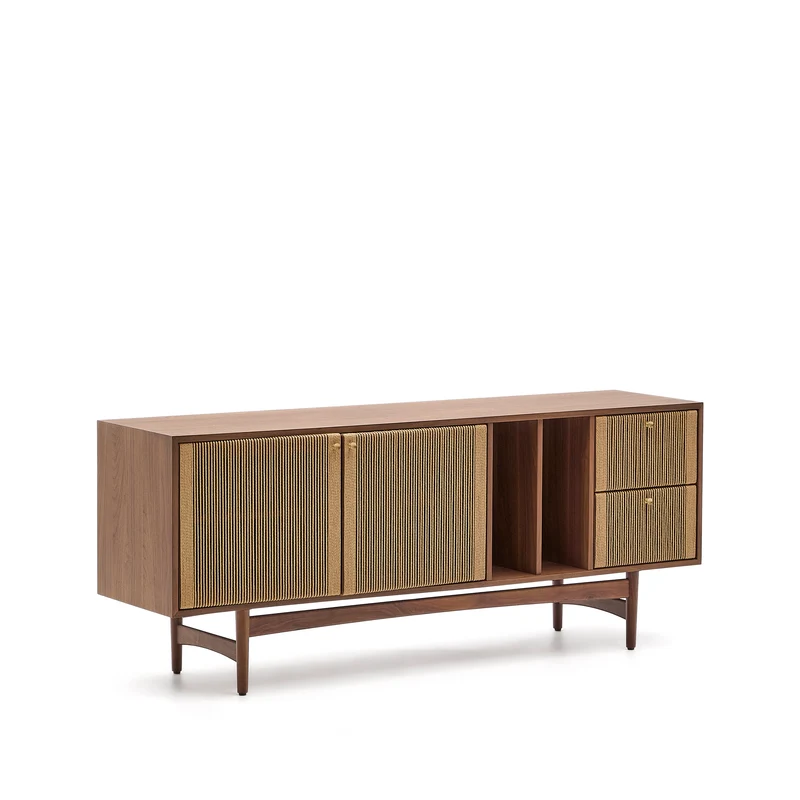 Elan sideboard 2 doors and 2 drawers veneer and solid walnut and cord 180x73cm FSC Mix Credit