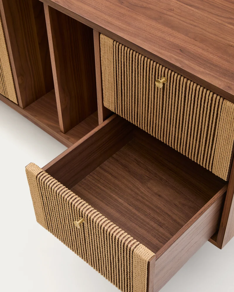 Elan sideboard 2 doors and 2 drawers veneer and solid walnut and cord 180x73cm FSC Mix Credit