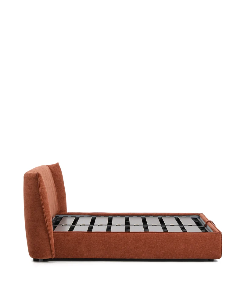 Arvian terracotta chenille removable-cover bed with ottoman base for a 160 x 200 cm mattress