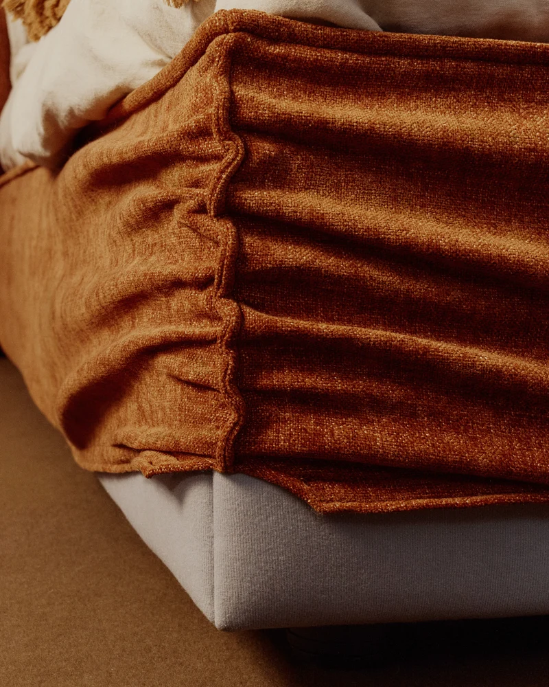 Arvian terracotta chenille removable-cover bed with ottoman base for a 160 x 200 cm mattress