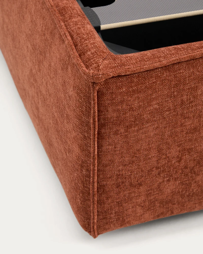Arvian terracotta chenille removable-cover bed with ottoman base for a 160 x 200 cm mattress
