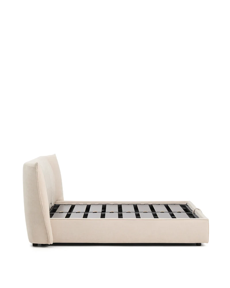 Arvian beige chenille removable-cover bed with ottoman base for a 160 x 200 cm mattress